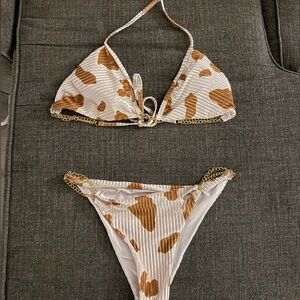 Brown and White Bikini Set